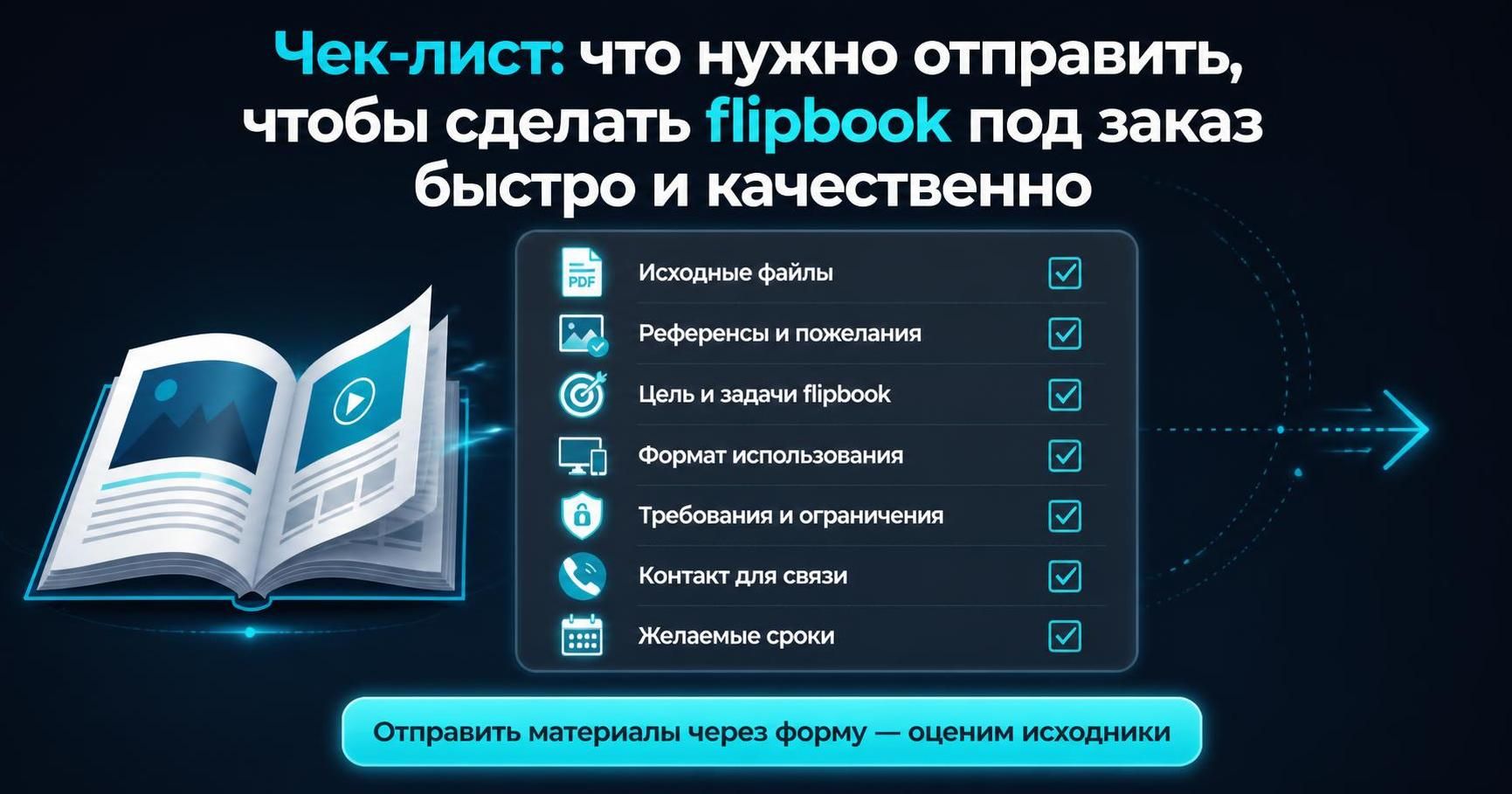 Что нужно отправить нам, чтобы сделать flipbook (чек-лист)